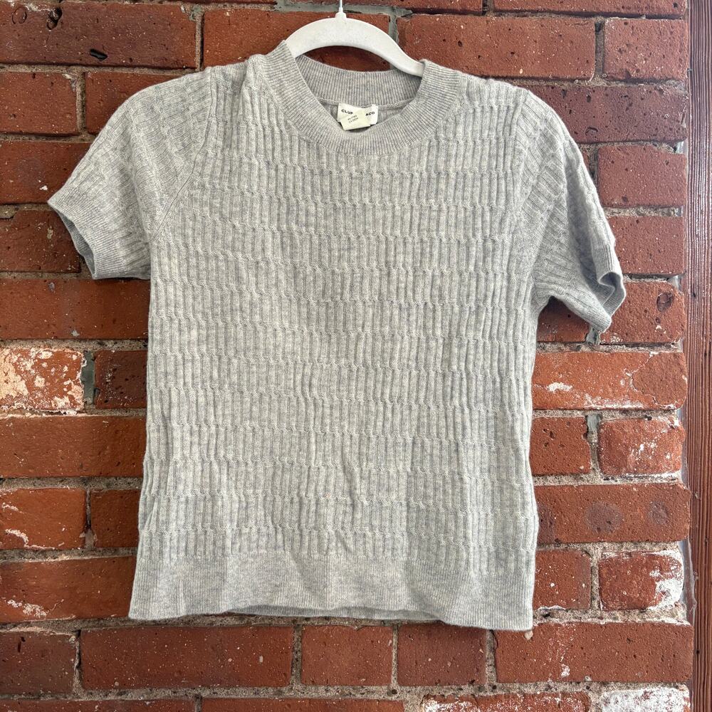 Club Monaco 100% Cashmere Rub Short Sleeve Knit Tee in Gray Sz XS